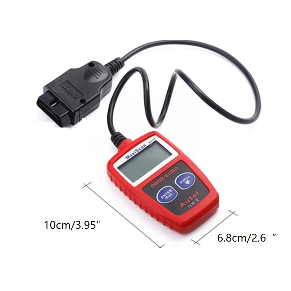 Ein rotes Autel Diagnosegerät mit schwarzem Kabel und OBD-Stecker.