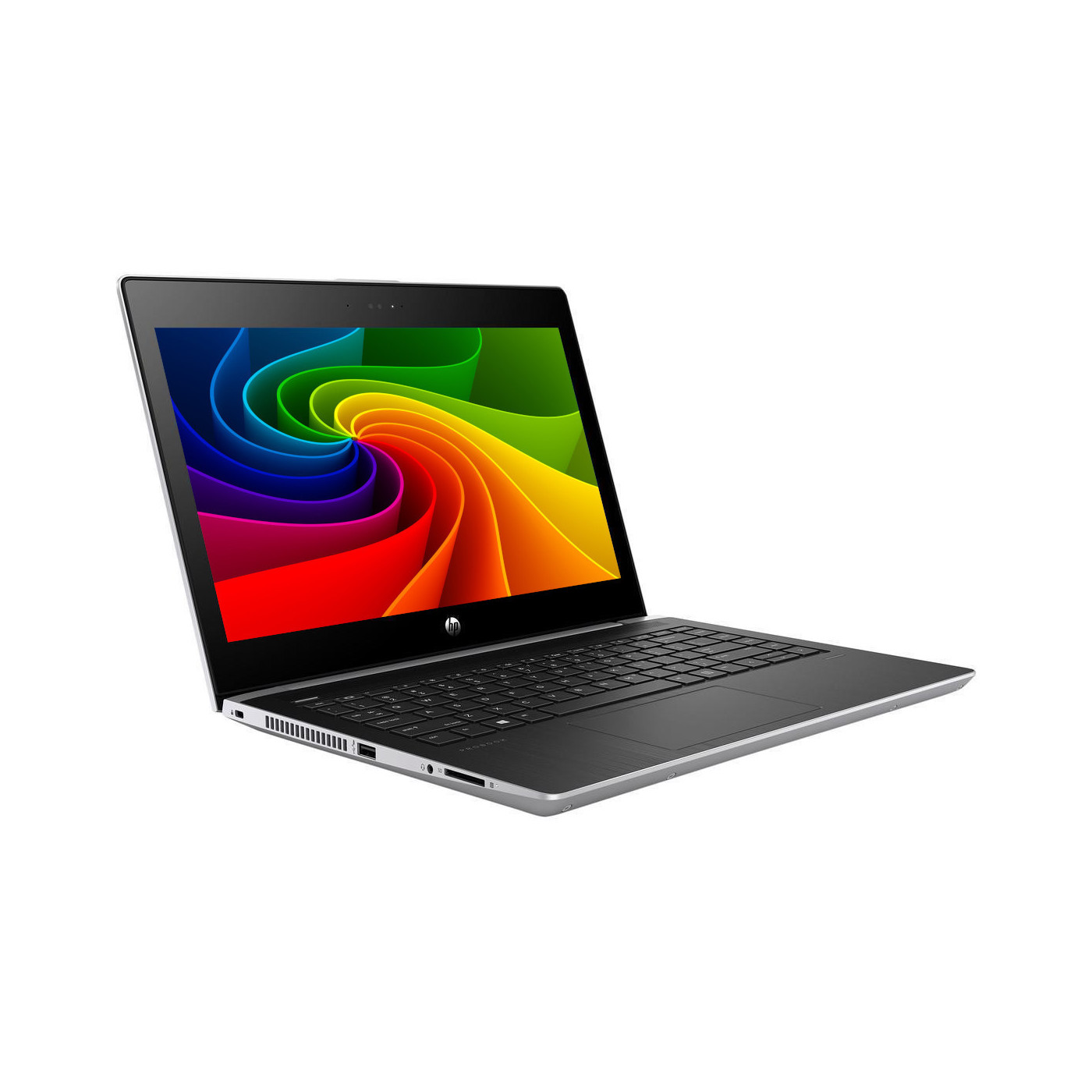 Ein geöffneter Laptop mit einem bunten Wirbelmuster auf dem Bildschirm.