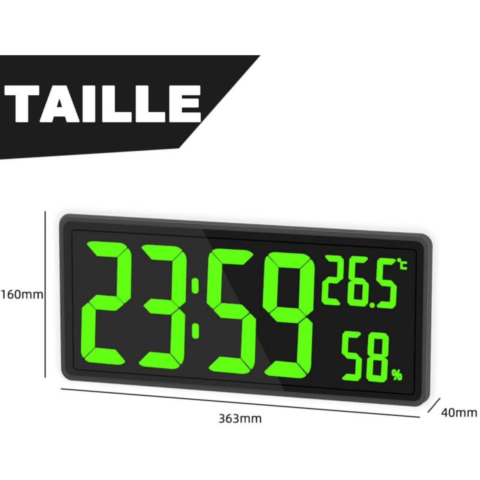 Digitaluhr mit grüner Anzeige: 23:59 Zeit, 26.5°C, 58% Luftfeuchtigkeit.