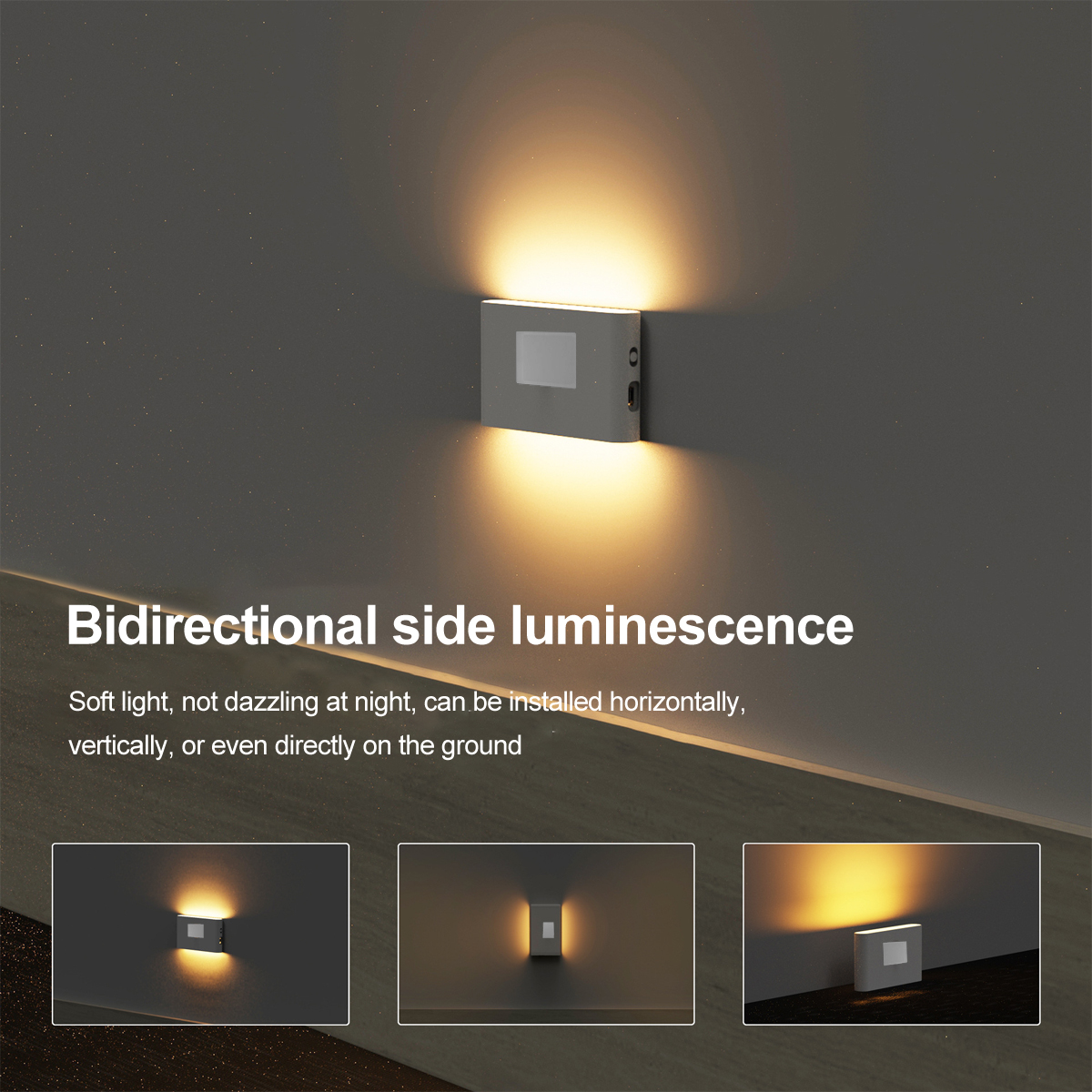 Grauer Wandstrahler beleuchtet Wand und Boden nach oben und unten.