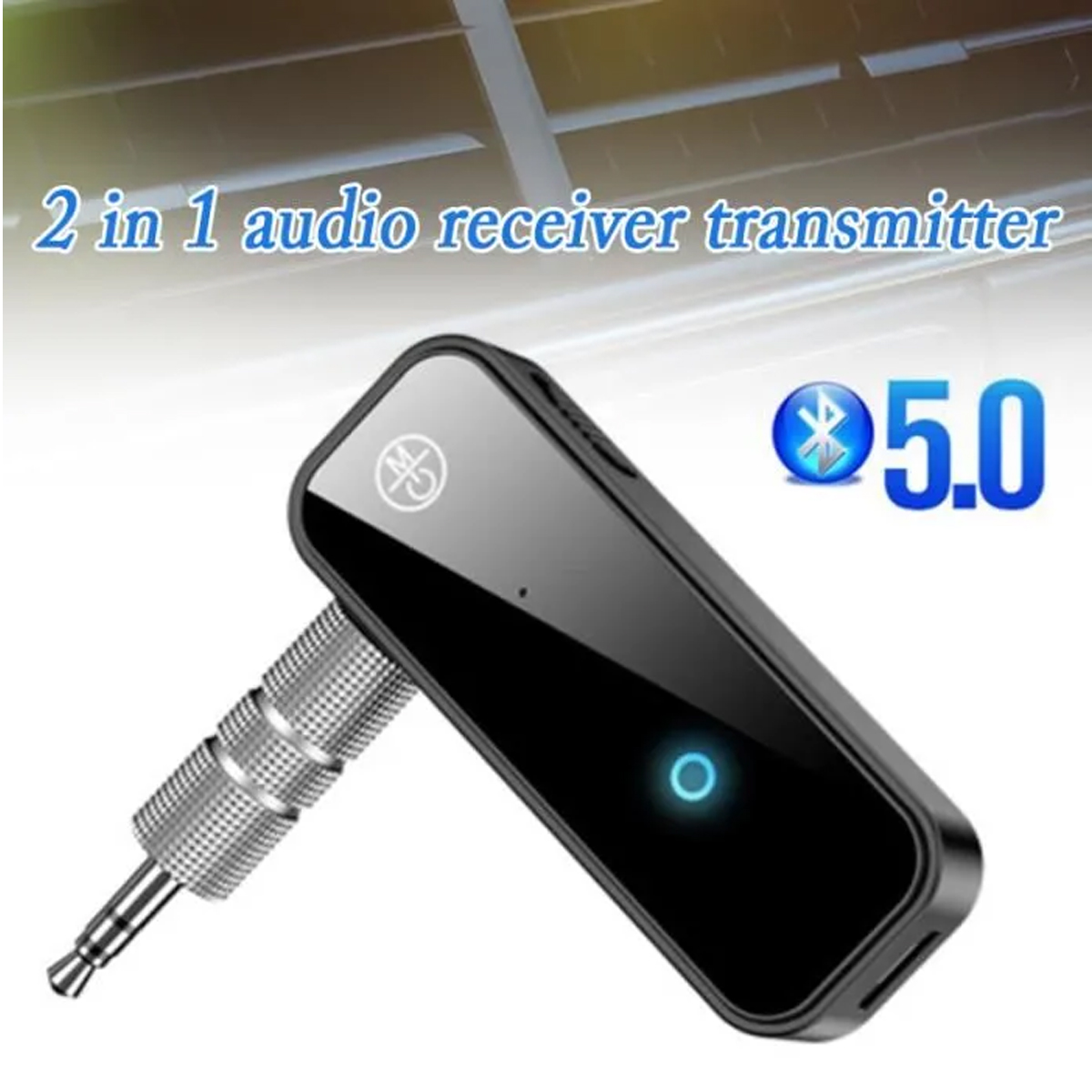 Schwarzer 2-in-1 Audio-Empfänger-/Sender mit 3,5-mm-Klinkenstecker und Bluetooth 5.0.
