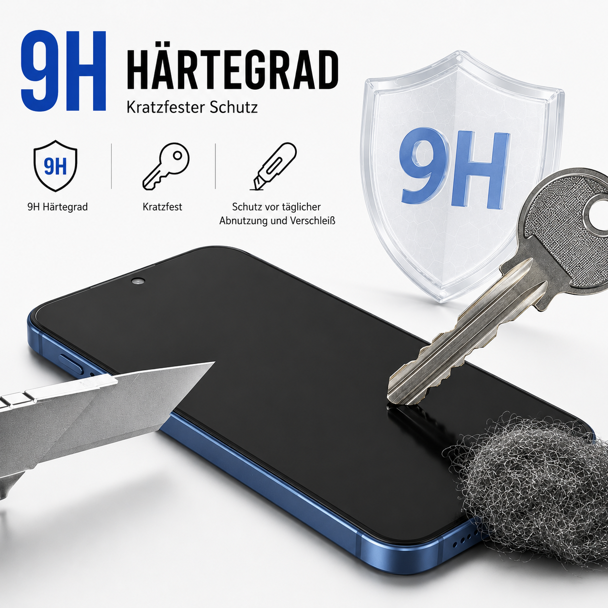 Ein Smartphone mit Displayschutzfolie, die vor Kratzern und Verschleiß schützt.