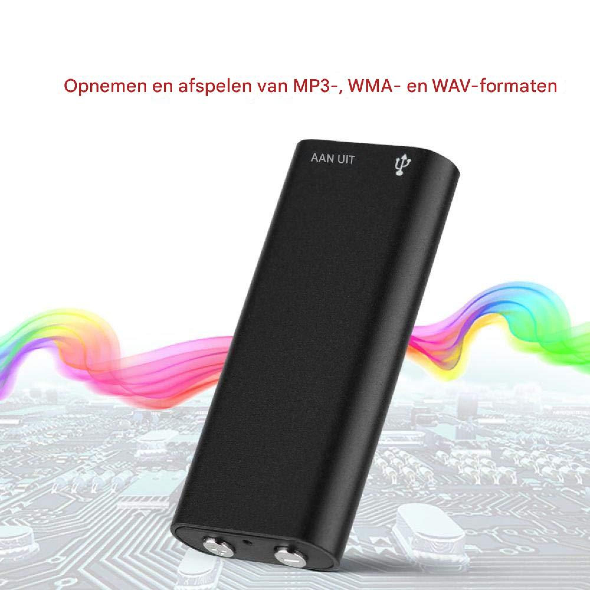 Schwarzer digitaler Recorder mit USB-Anschluss auf einer Leiterplatte mit bunten Wellen.