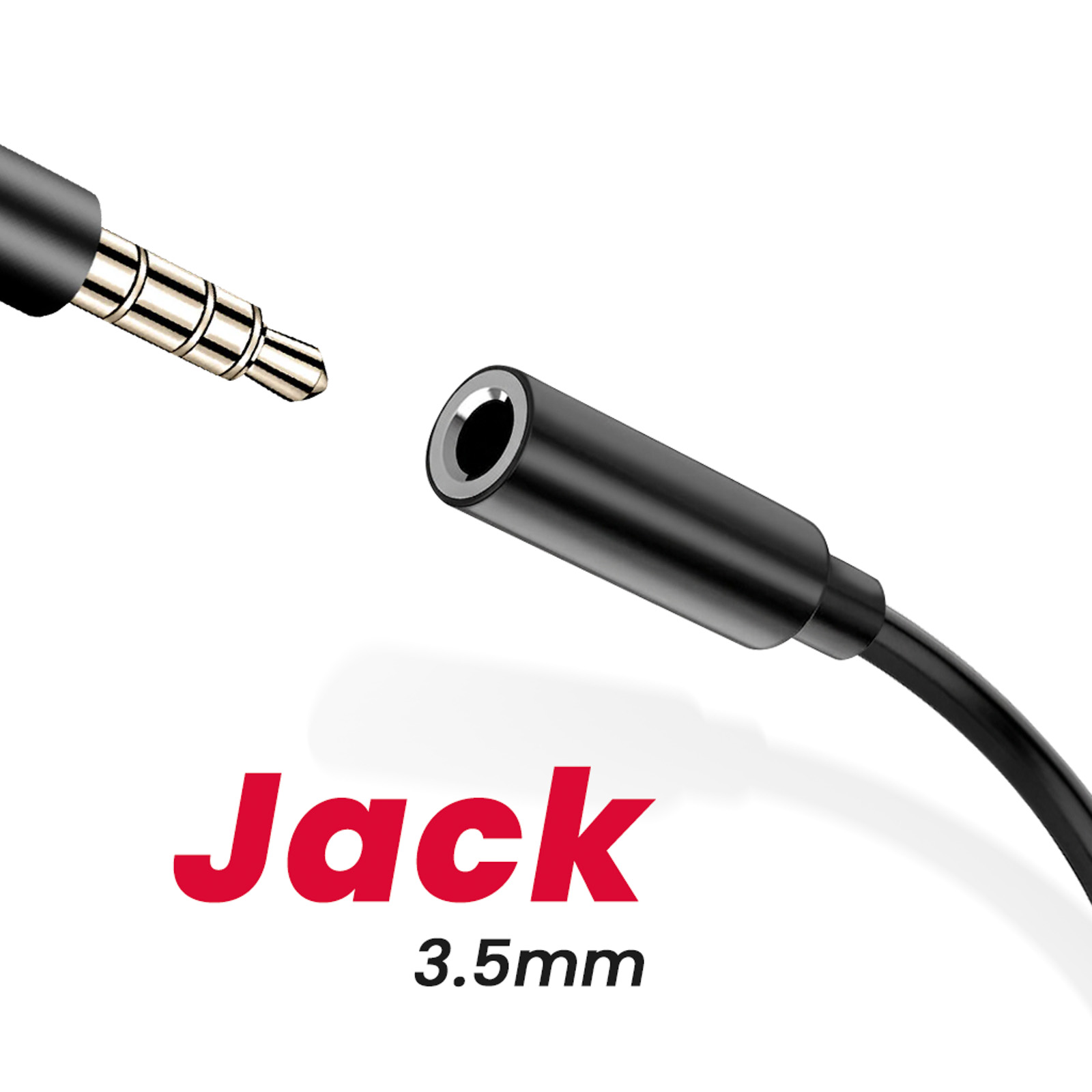 3,5-mm-Klinkenstecker und -Buchse, nahaufnahme.
