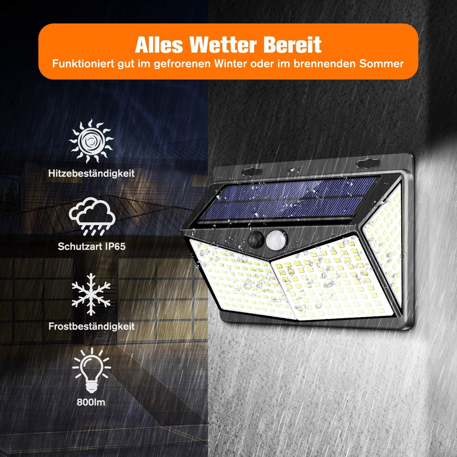 Solarleuchte mit LED-Panel, für alle Wetterlagen geeignet, 800lm.