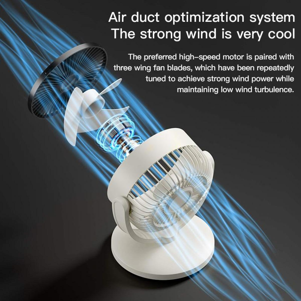 Ein weißer Ventilator mit drei Rotorblättern, der kühle Luft ausbläst.