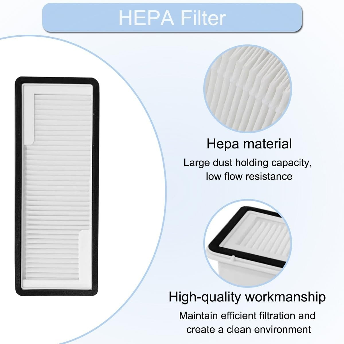 HEPA-Filter mit plissiertem Material für Staubaufnahme und effiziente Filterung.