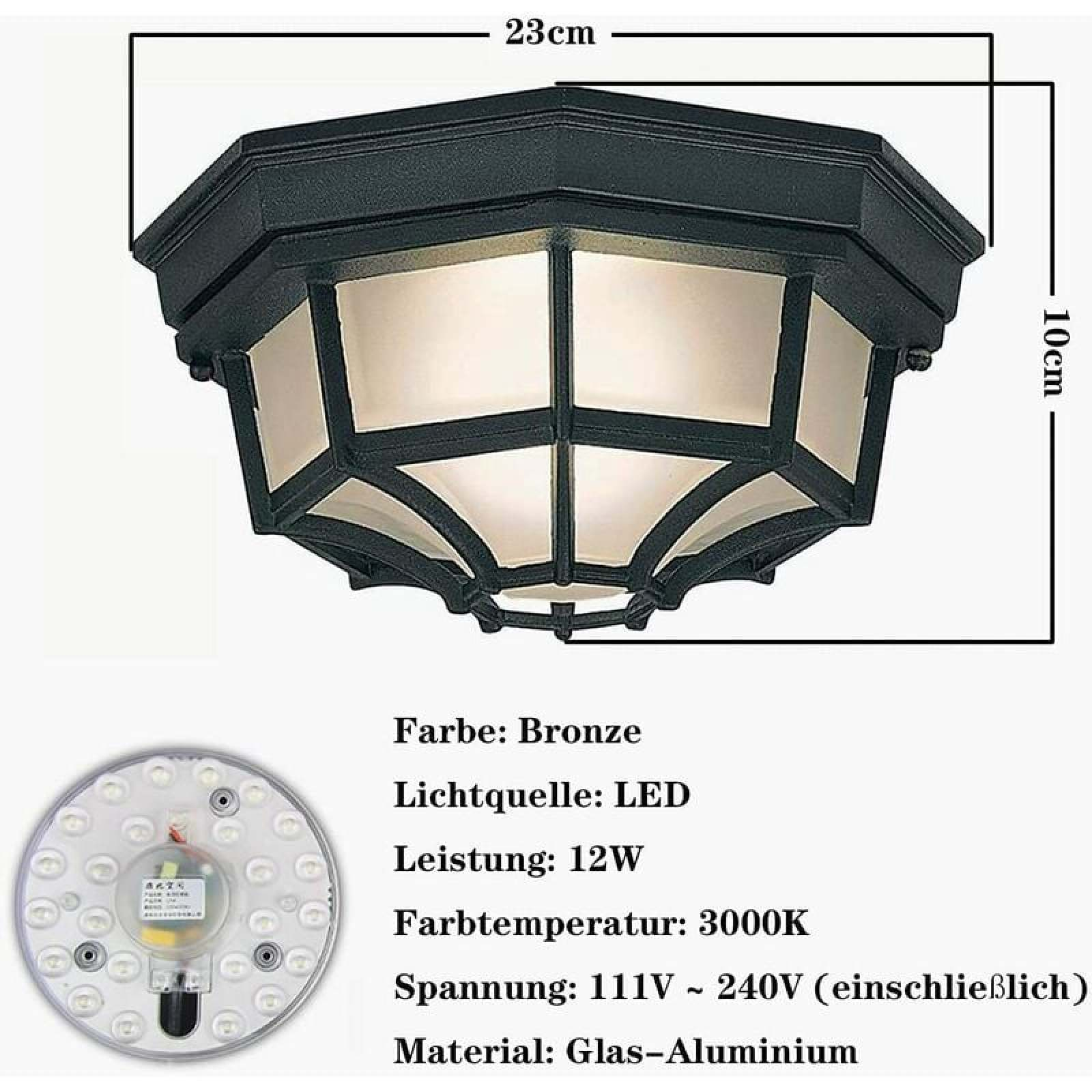Bronze Deckenleuchte, 23x10cm, LED, 12W, 3000K, 111-240V.