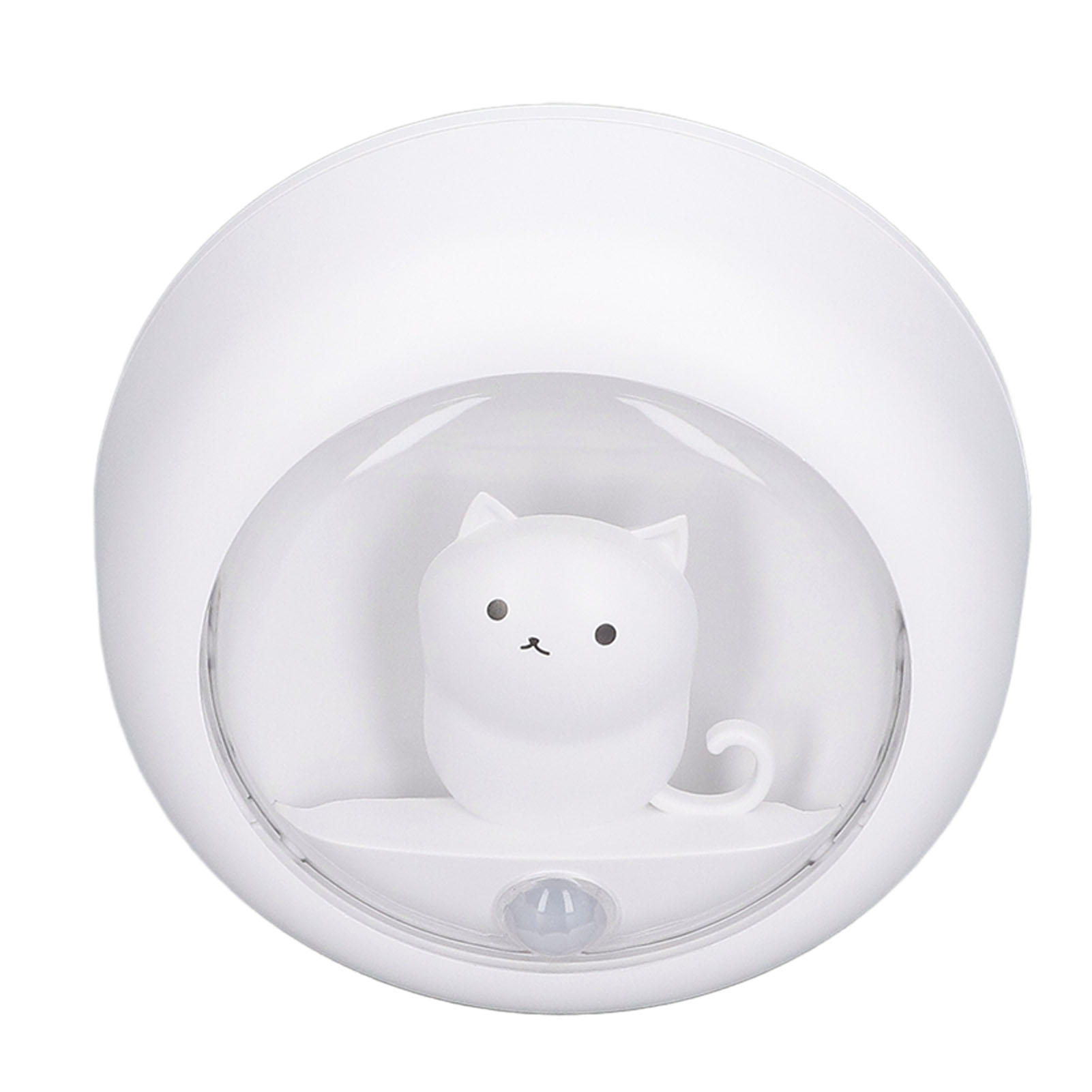 Weiße Katze Nachtlicht mit Bewegungssensor, süßes Design.