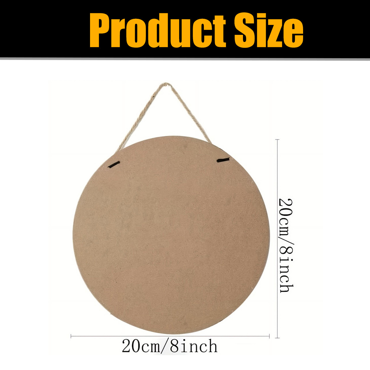 Runder brauner Schild 20cm/8 Zoll mit Schnuraufhängung. Maße angegeben.