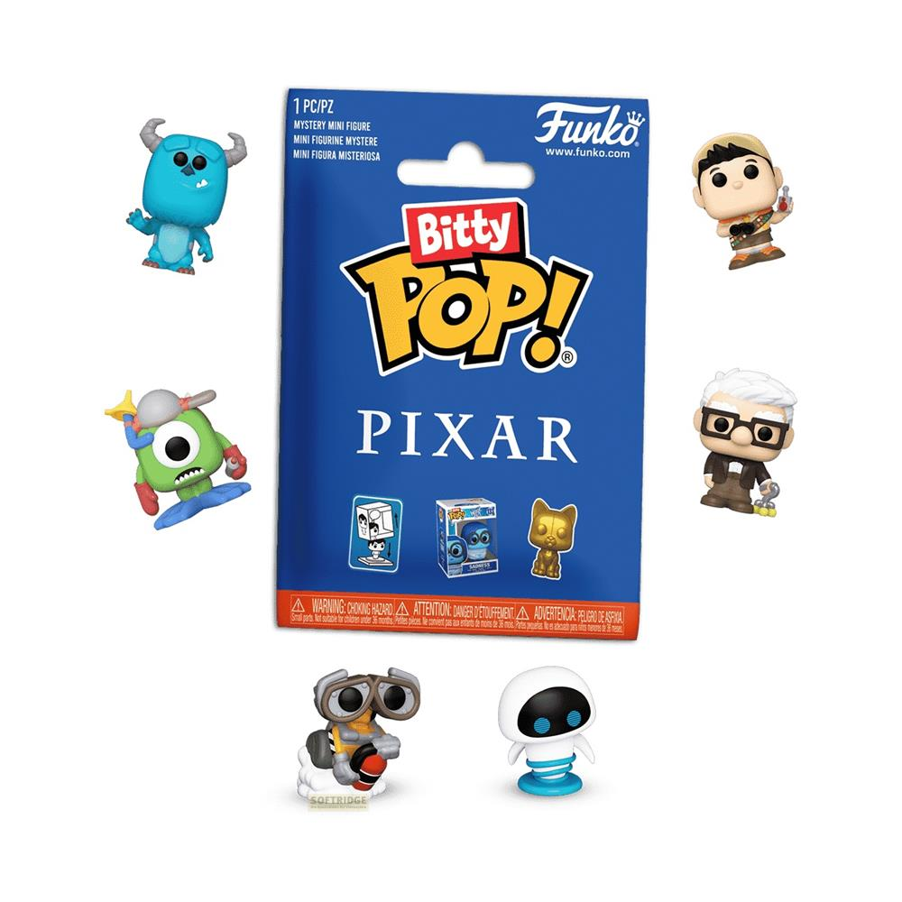Funko Bitty Pop! Pixar Vinylfiguren: Sulley, Mike, Carl, Russell, Wall-E, EVE.