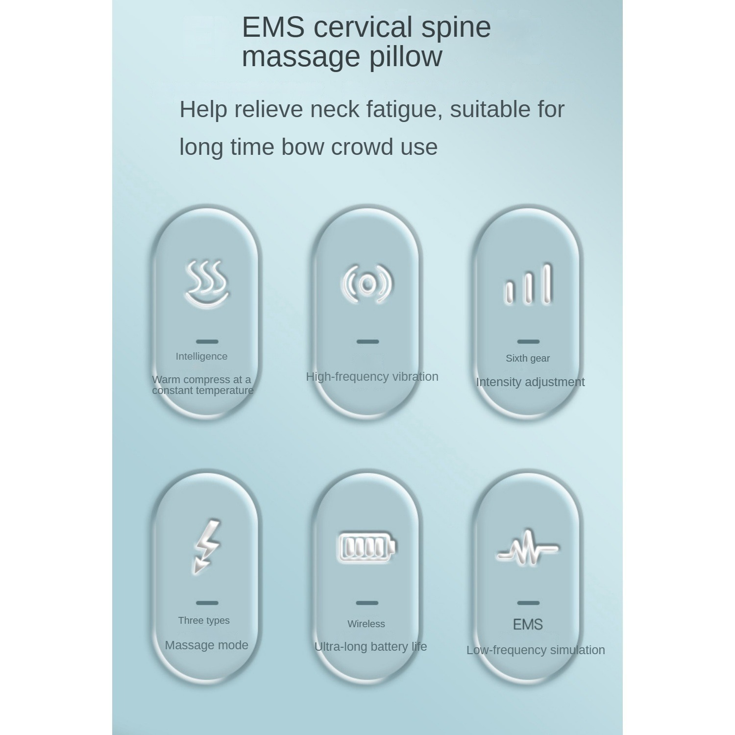 EMS-Halswirbelsäulen-Massagekissen mit sechs Merkmalen: Intelligenz, Vibration, Intensität, Massagemodi, Akku, EMS.