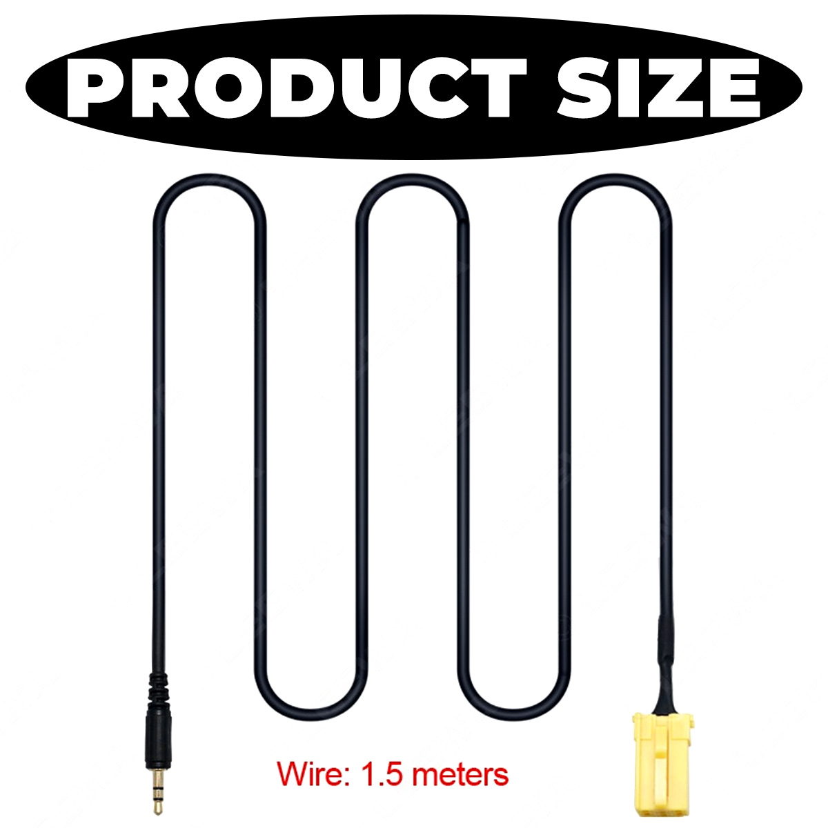 Schwarzes Kabel mit 3,5-mm-Klinke und gelbem Stecker. Kabellänge 1,5 Meter.