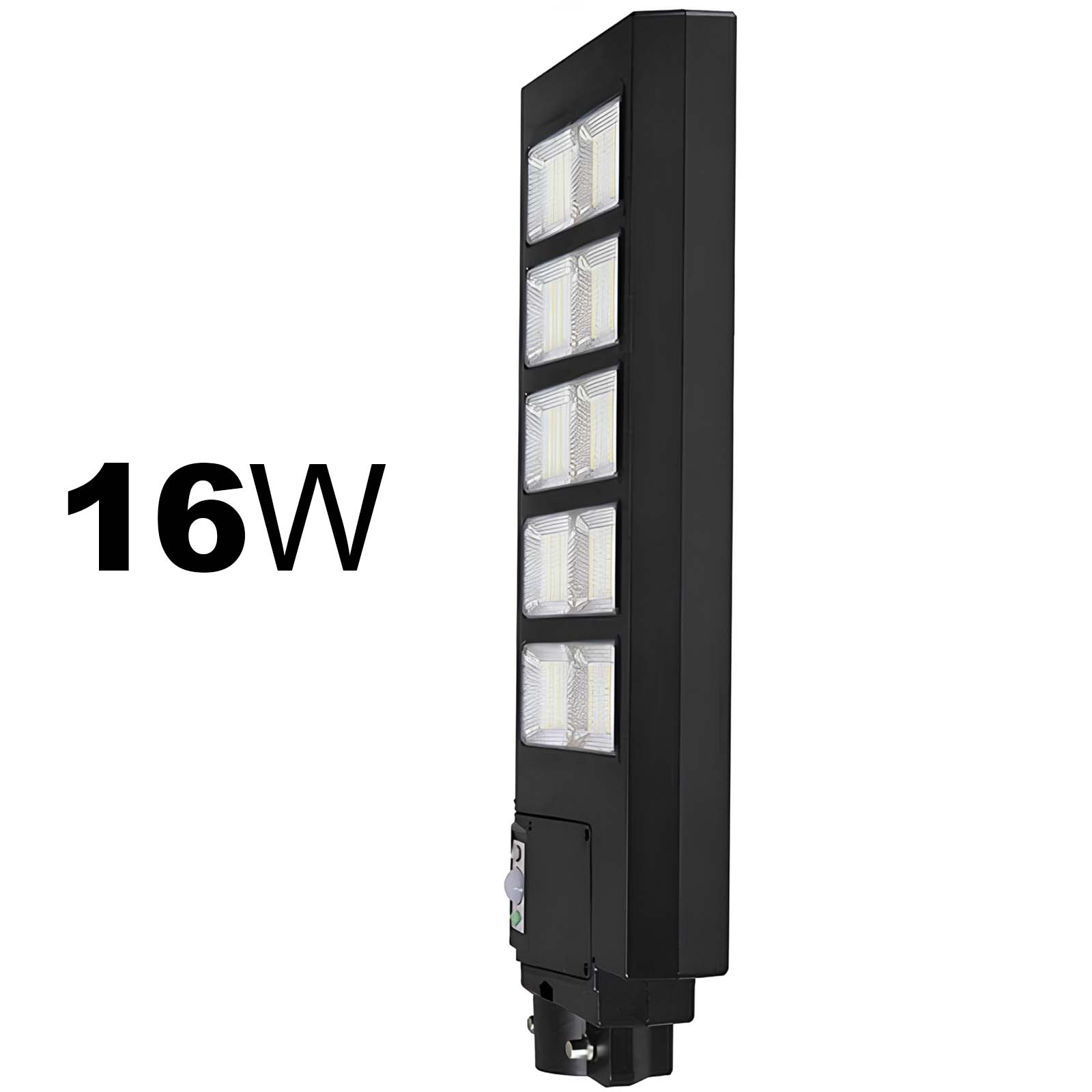 Schwarze 16W LED-Außenleuchte mit vier Lampenreihen auf weißem Hintergrund.