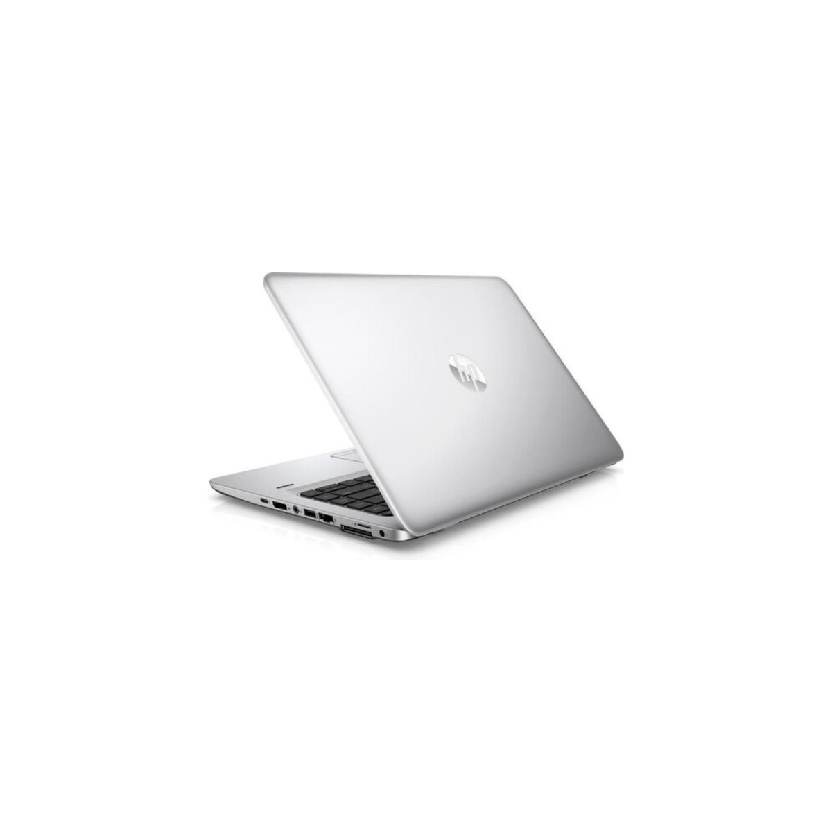 Silberner Laptop mit aufgeklapptem Bildschirm auf weißem Hintergrund.