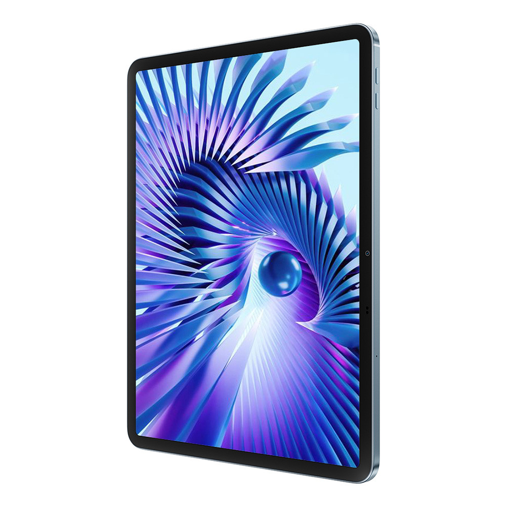 Ein Tablet mit einem abstrakten, blau-violetten Hintergrund und einer Kugel.