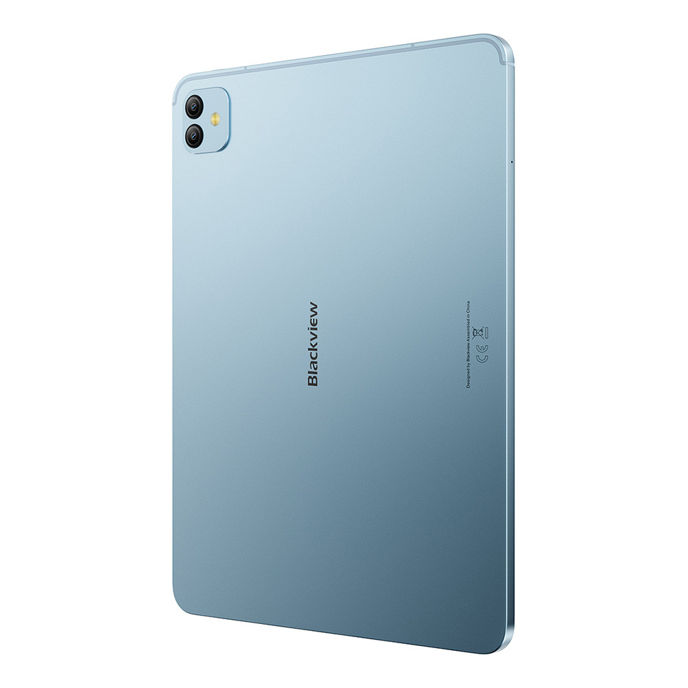 Ein blaues Tablet mit zwei Kameras auf der Rückseite.