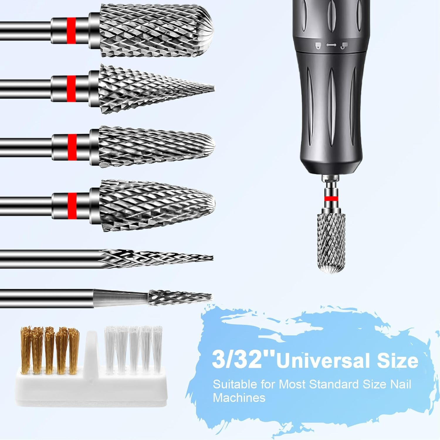 Set von Nagelbohrern und Bürsten, 3/32" Universalgröße, für die meisten Nagelmaschinen.