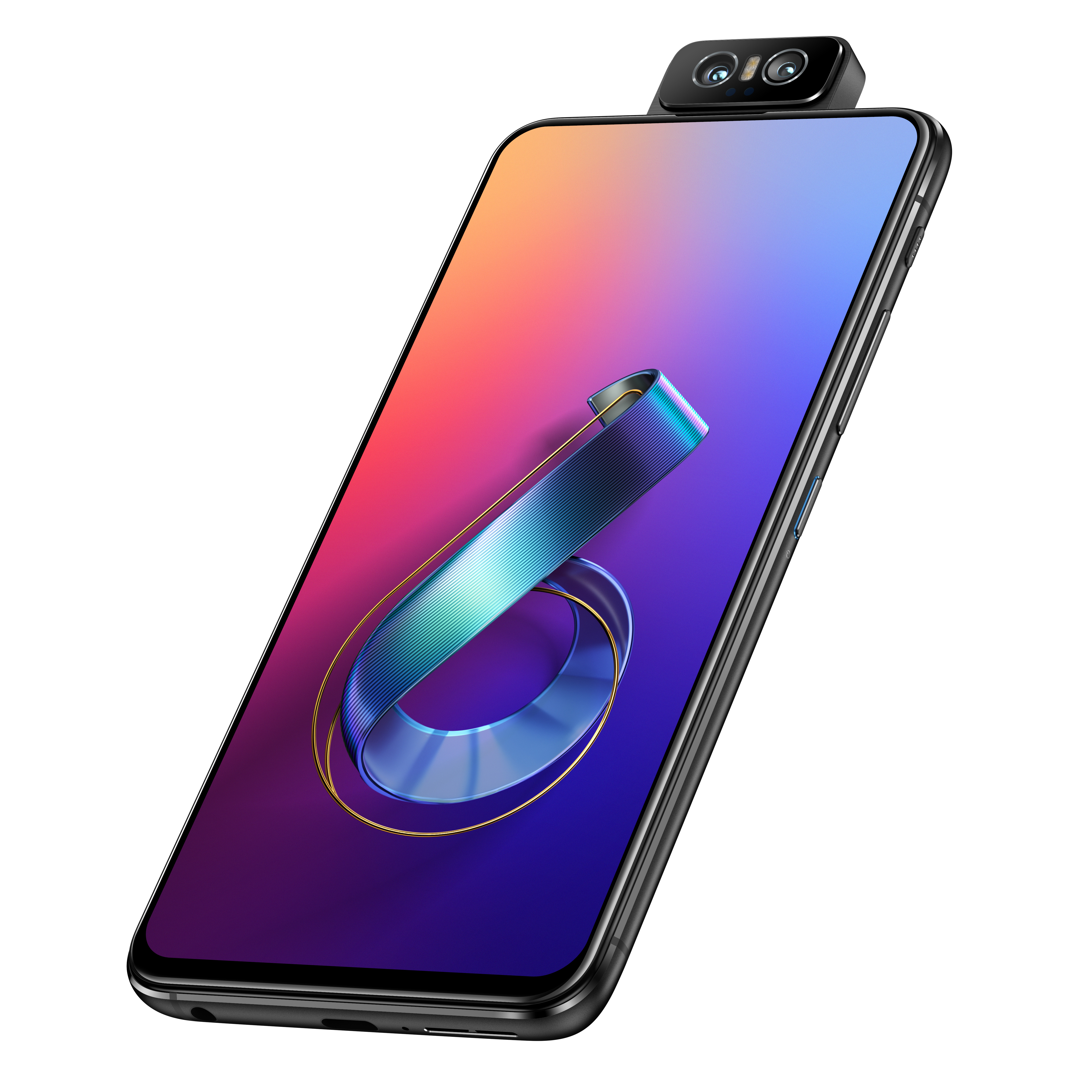 Ein Smartphone mit ausfahrbarer Kamera und einem farbverlaufenden Hintergrund.