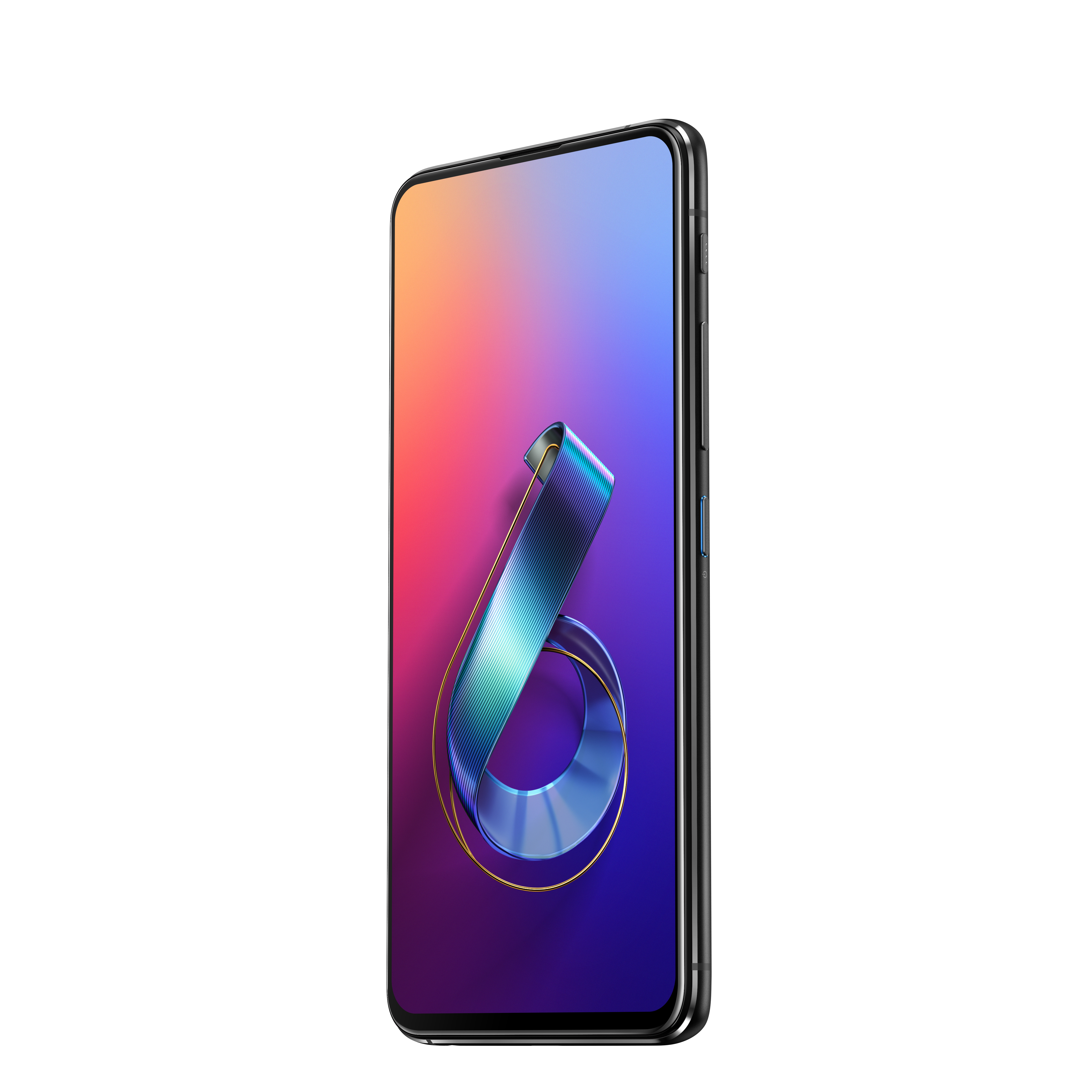 Ein schlankes Smartphone mit einem modernen Hintergrund und einem stilisierten '6'-Symbol.