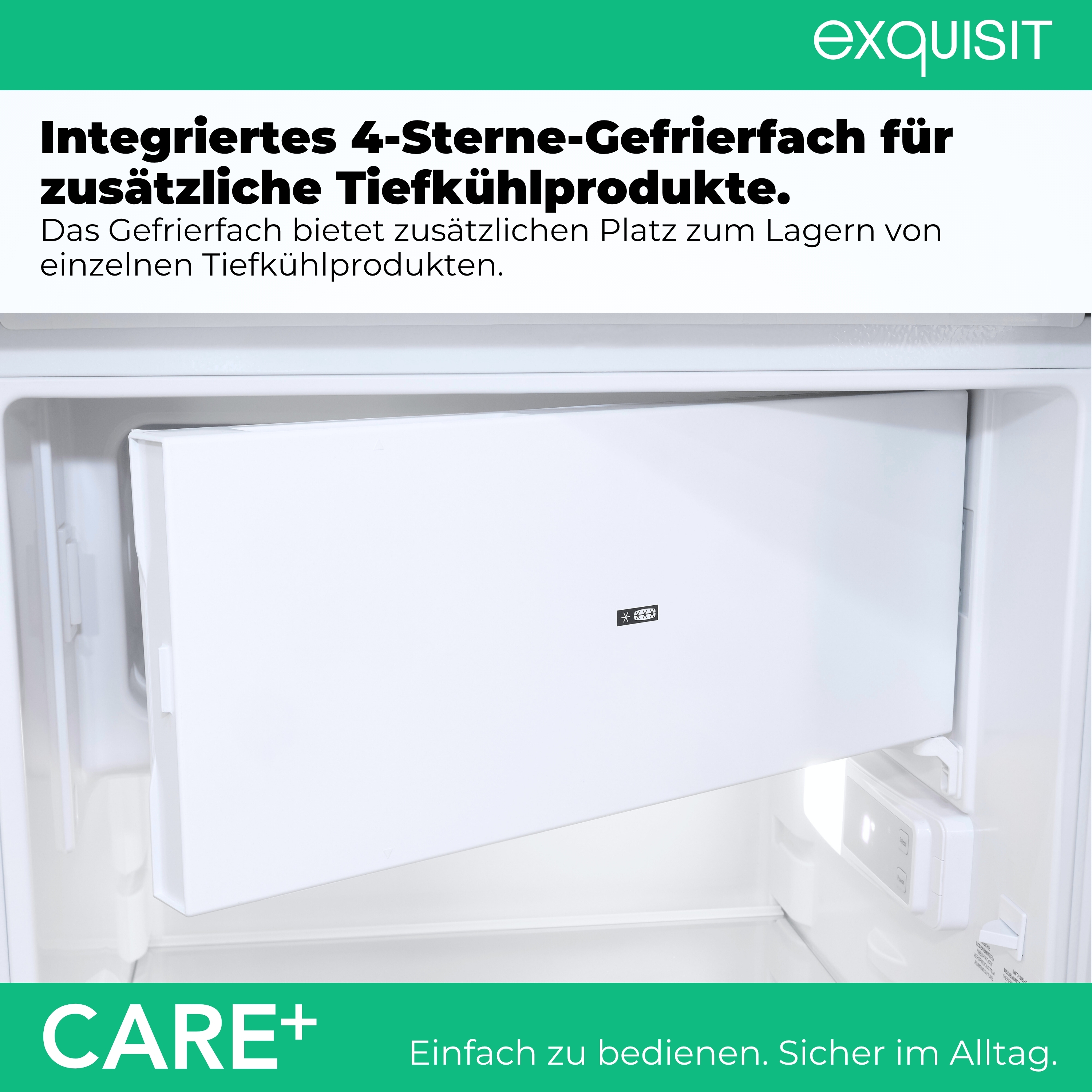 Einbau-Gefrierfach mit 4 Sternen für Tiefkühlkost.