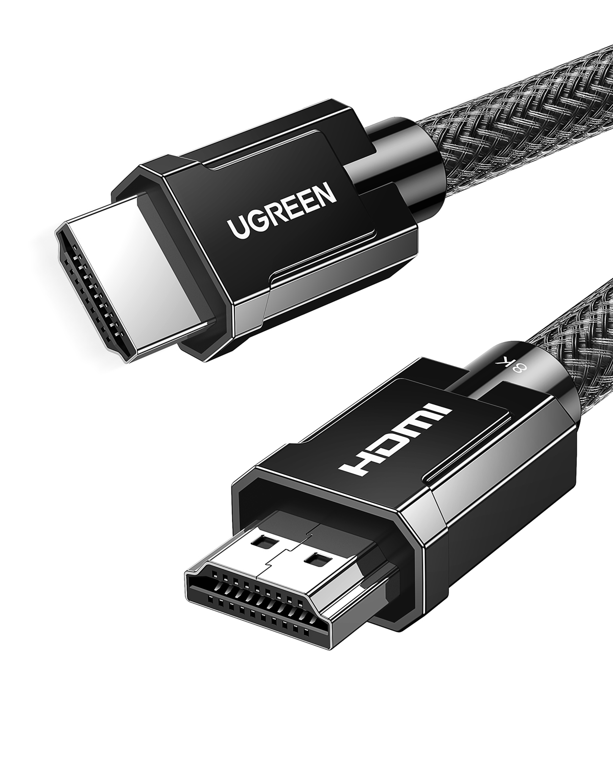 UGREEN ve 8K markalı iki siyah HDMI kablosu.