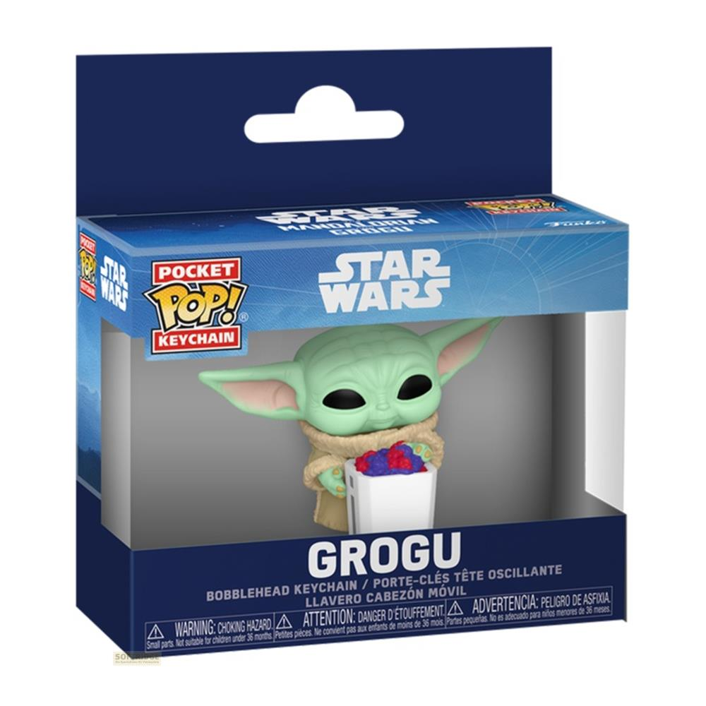 Grogu Pocket Pop! Schlüsselanhänger in seiner Star Wars Verpackung.