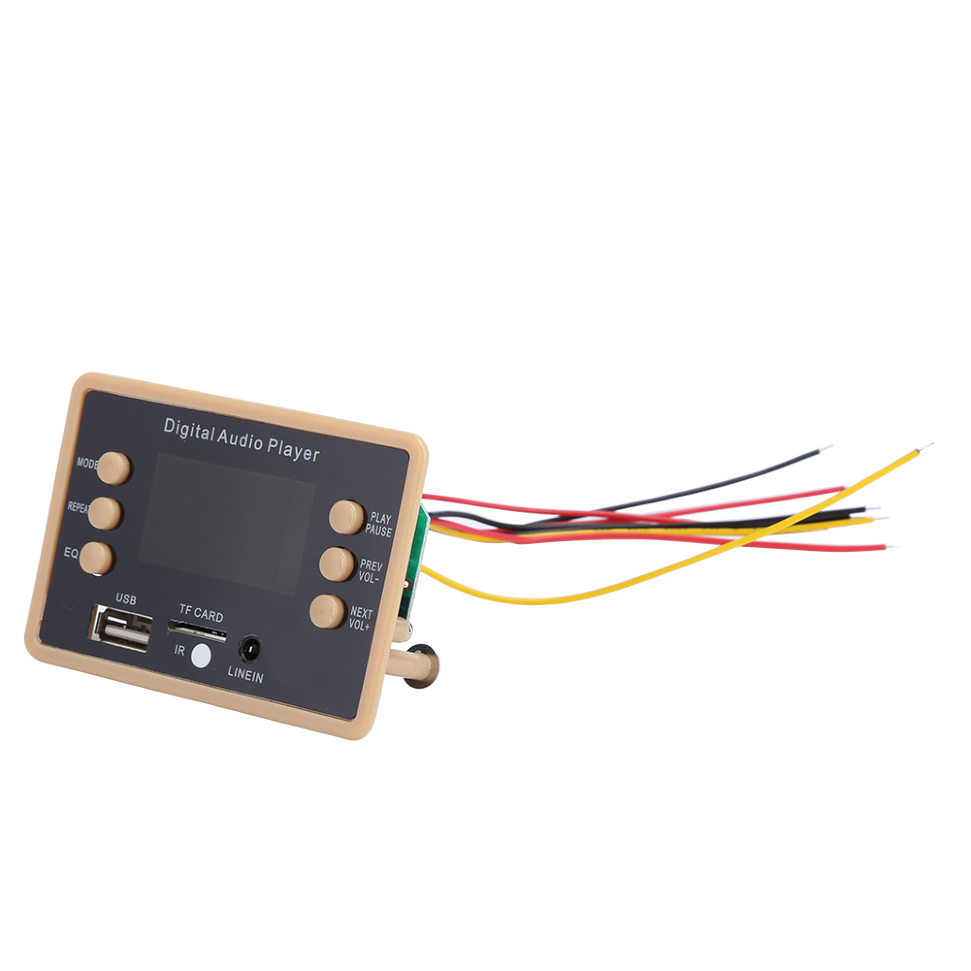 Digitaler Audio-Player mit Tasten, Bildschirm, USB-, TF- und Line-In-Anschlüssen.