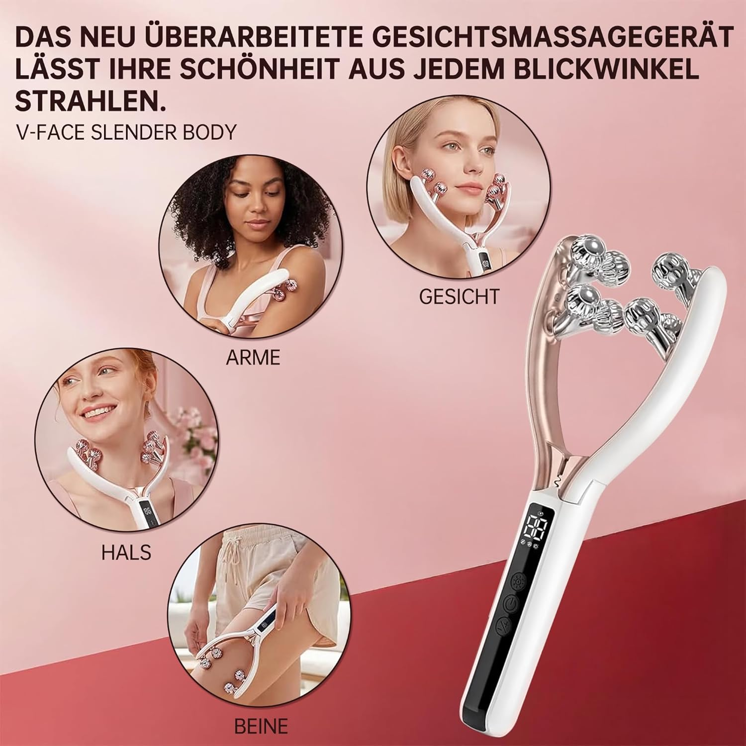 Ein V-Face Slender Body Massagegerät mit Rollen für Gesicht, Hals, Arme und Beine.