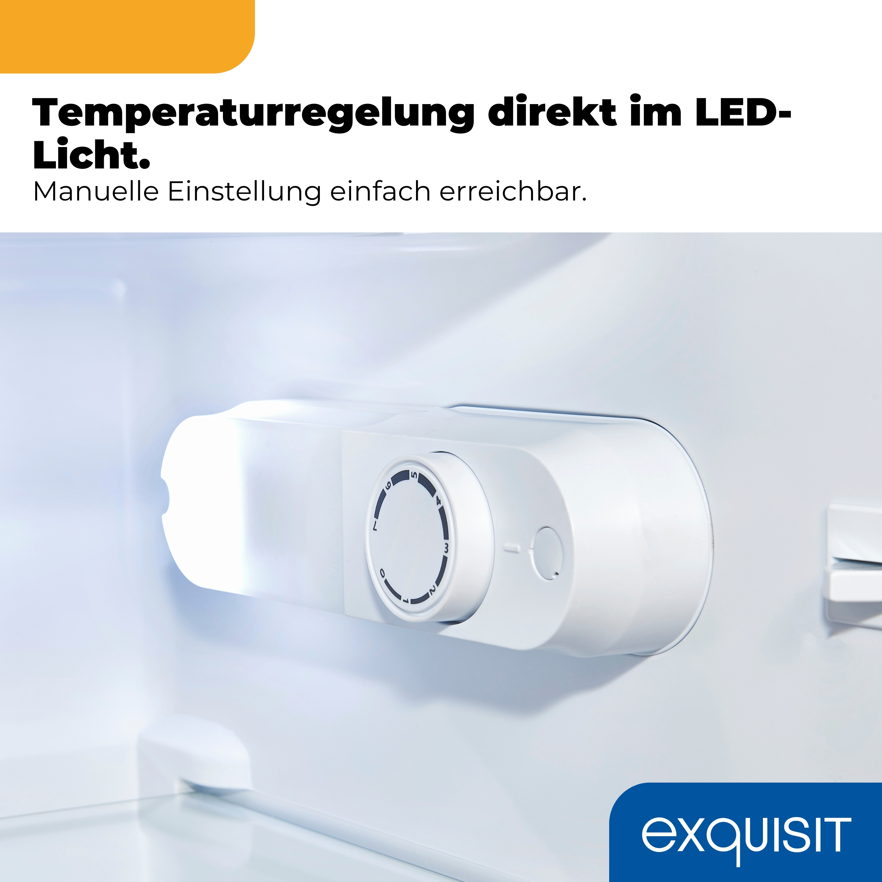 Temperaturregler mit Zahlen von 0-7 und LED-Licht in einem Kühlschrank.