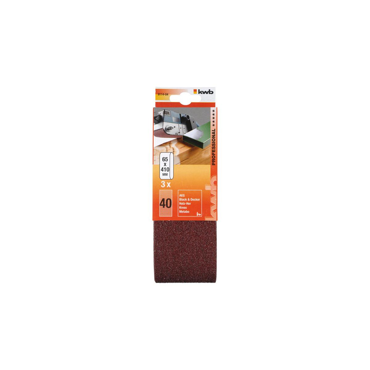 Schleifband 65x410mm, Körnung 40, 3 Stück, von KWB
