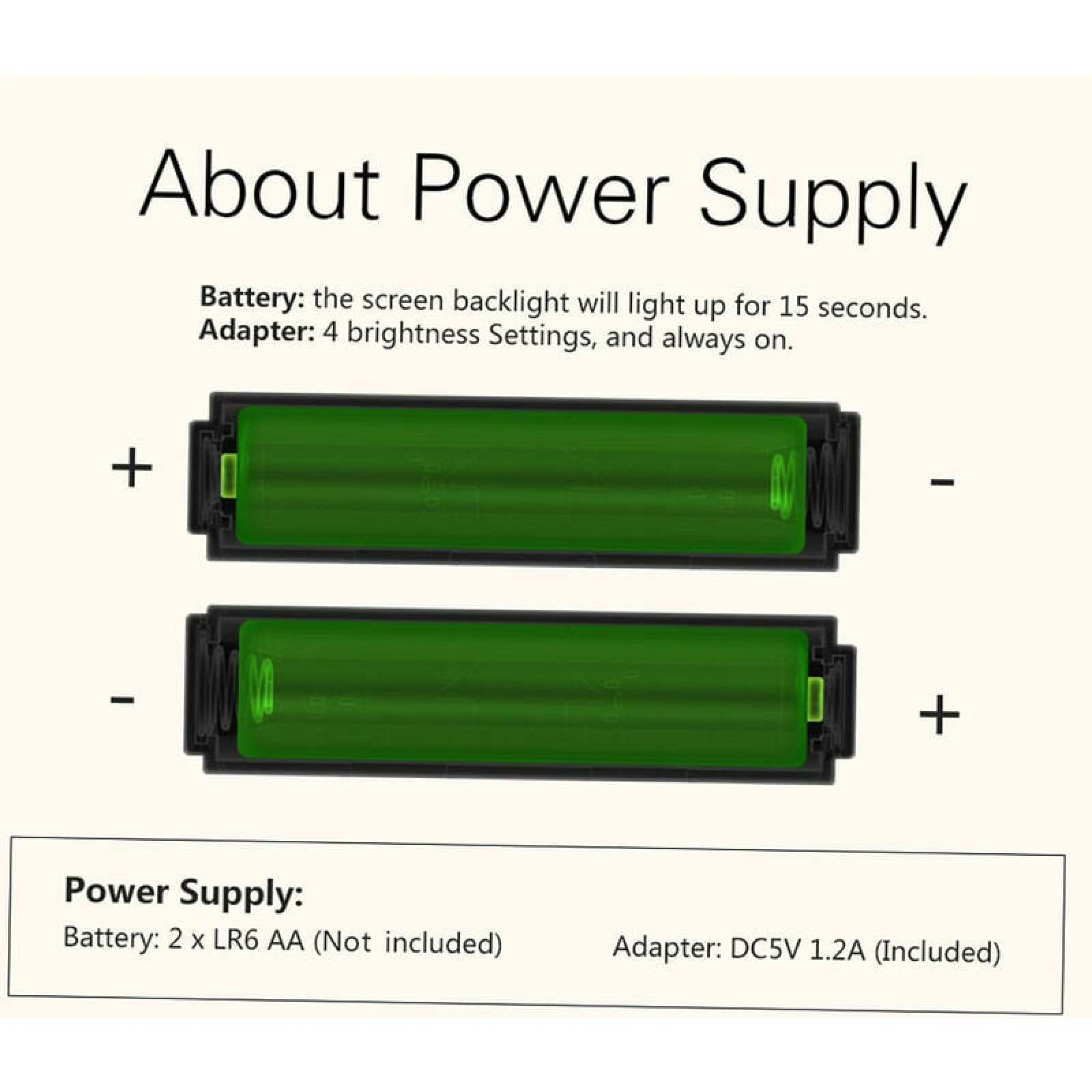 Zwei grüne AA-Batterien in einem schwarzen Halter, mit Plus-/Minuszeichen.