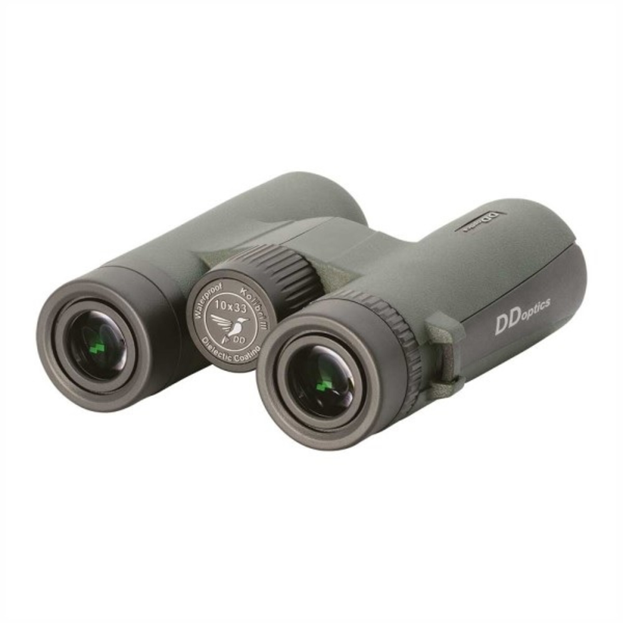 Graue DD Optics Fernglas mit Fokusrad und Objektivlinse.