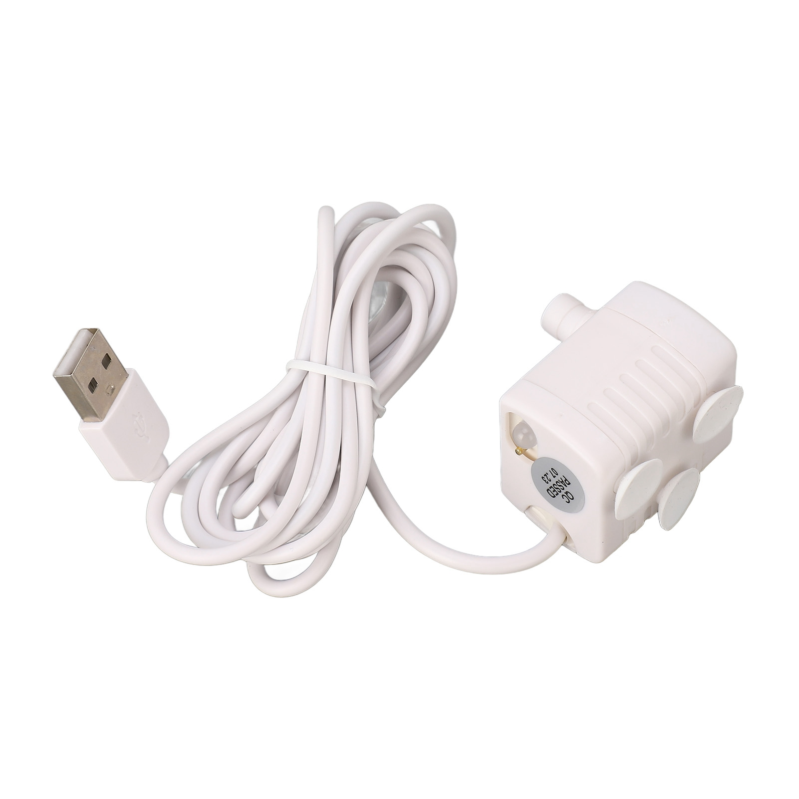 Weiße USB-Pumpe mit Saugnäpfen und Kabel.