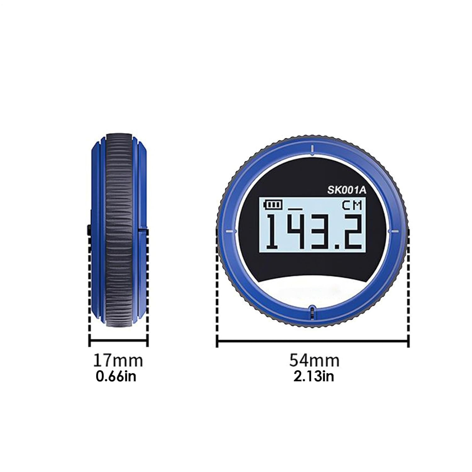 Zwei digitale Messgeräte. Eines zeigt 17mm, das andere 54mm und 143,2cm.