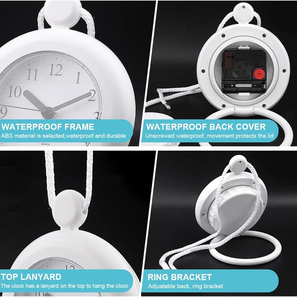 Weiße wasserdichte Uhr mit Lanyard und Ringhalterung.