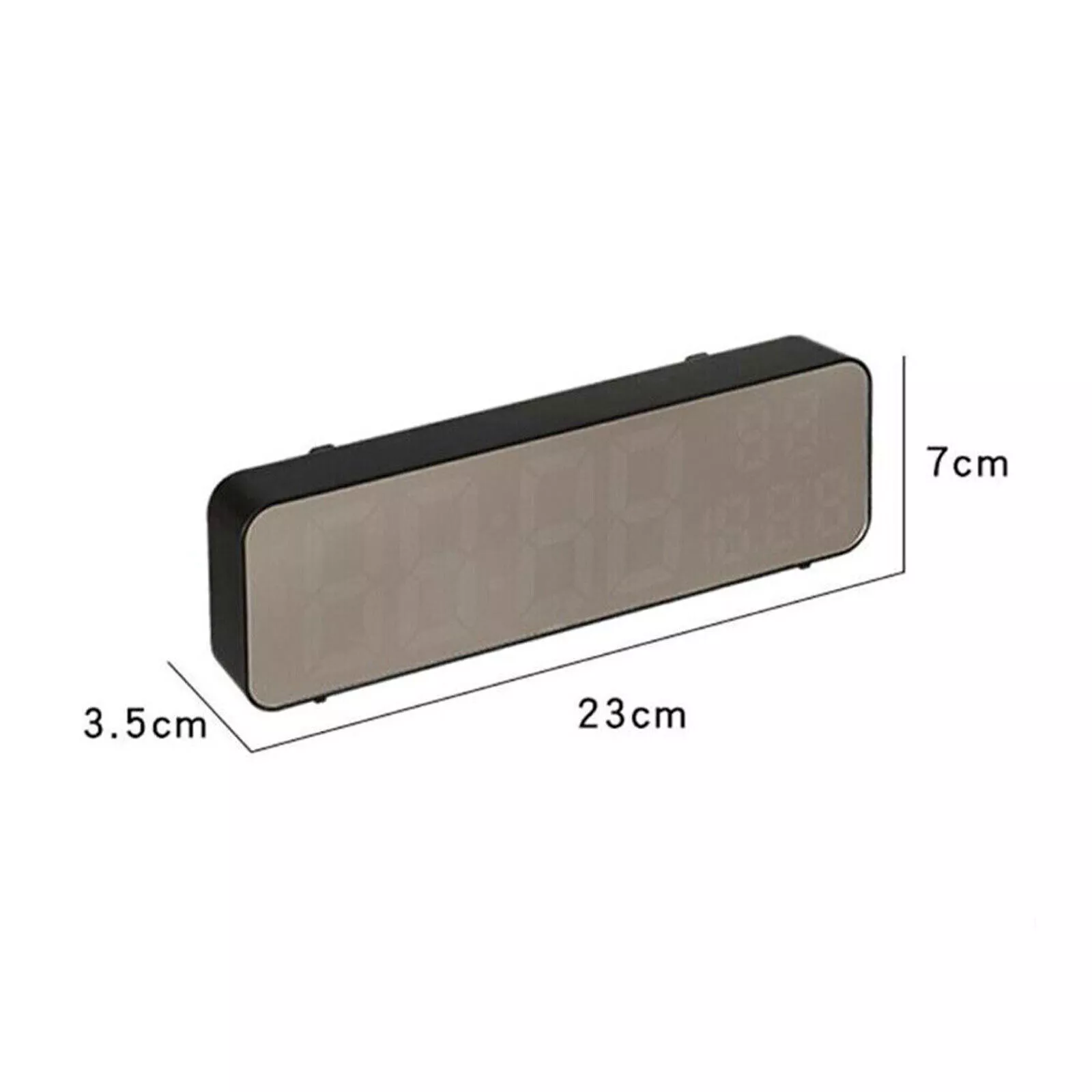 Schwarzer Digitalwecker mit spiegelnder Anzeige, 23x7x3.5cm.