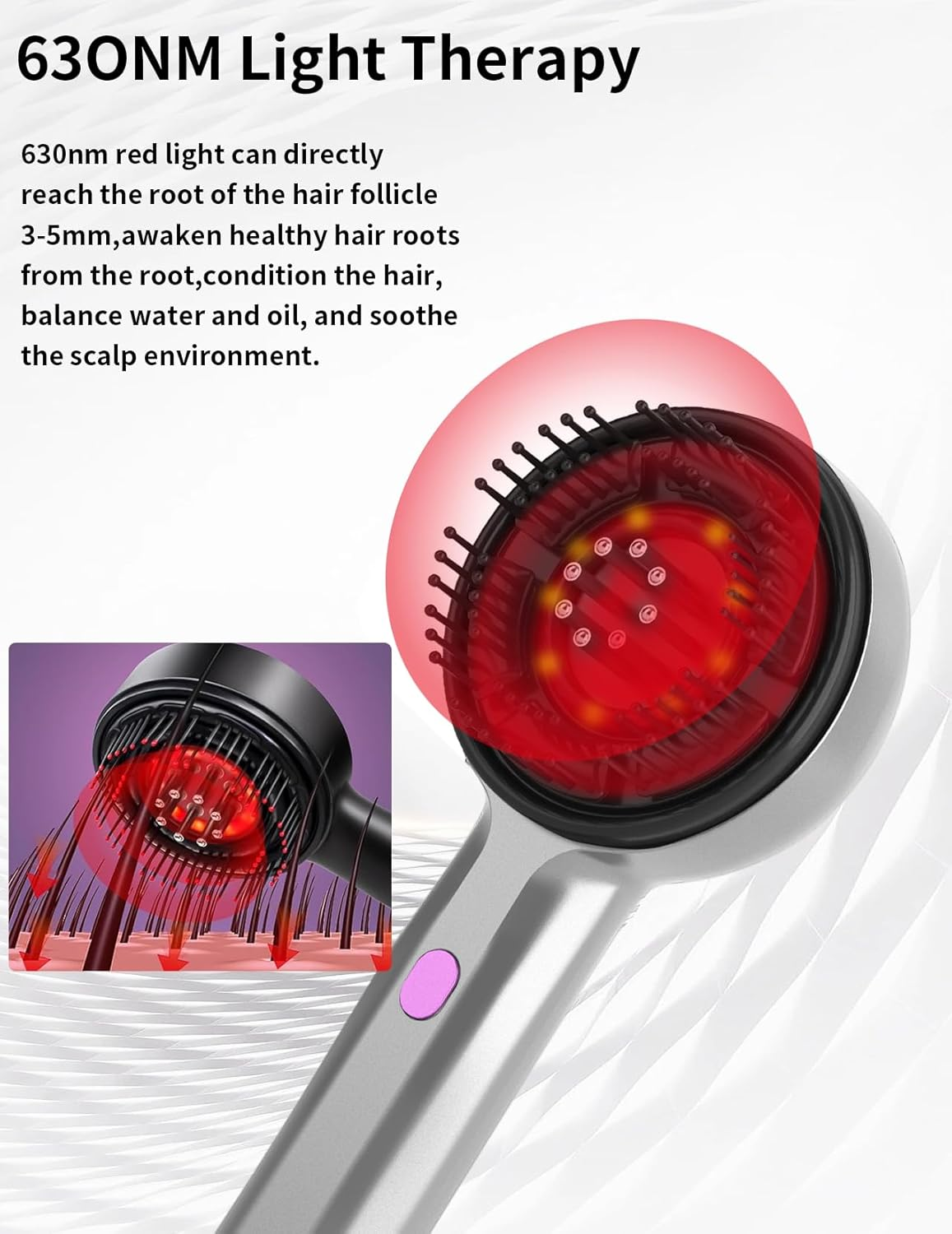 Gerät für Lichttherapie mit rotem Licht, das auf Haarwurzeln abzielt.