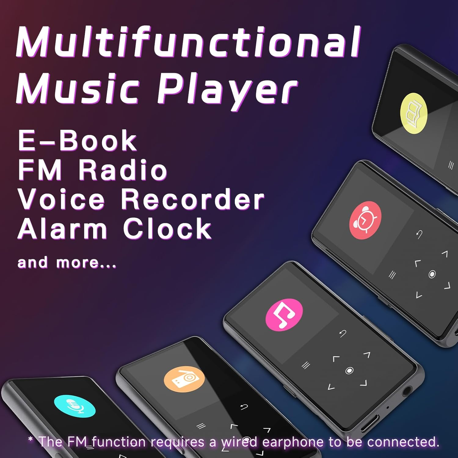 Multifunktionaler Musik-Player mit E-Book, Radio, Wecker. Mehrere Geräte.