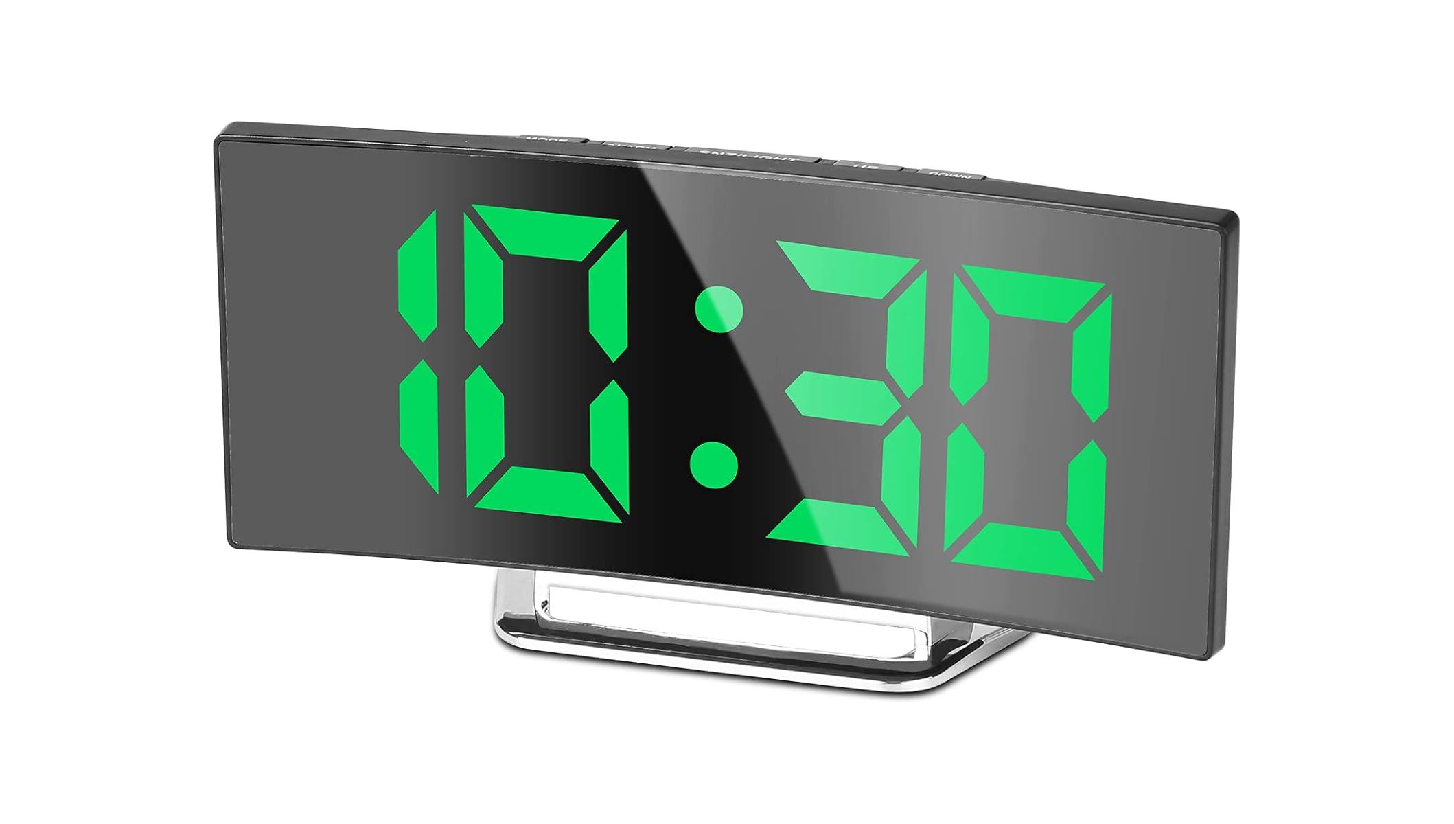 Ein digitaler Wecker mit grünen Ziffern zeigt 10:30 auf schwarzem Display.