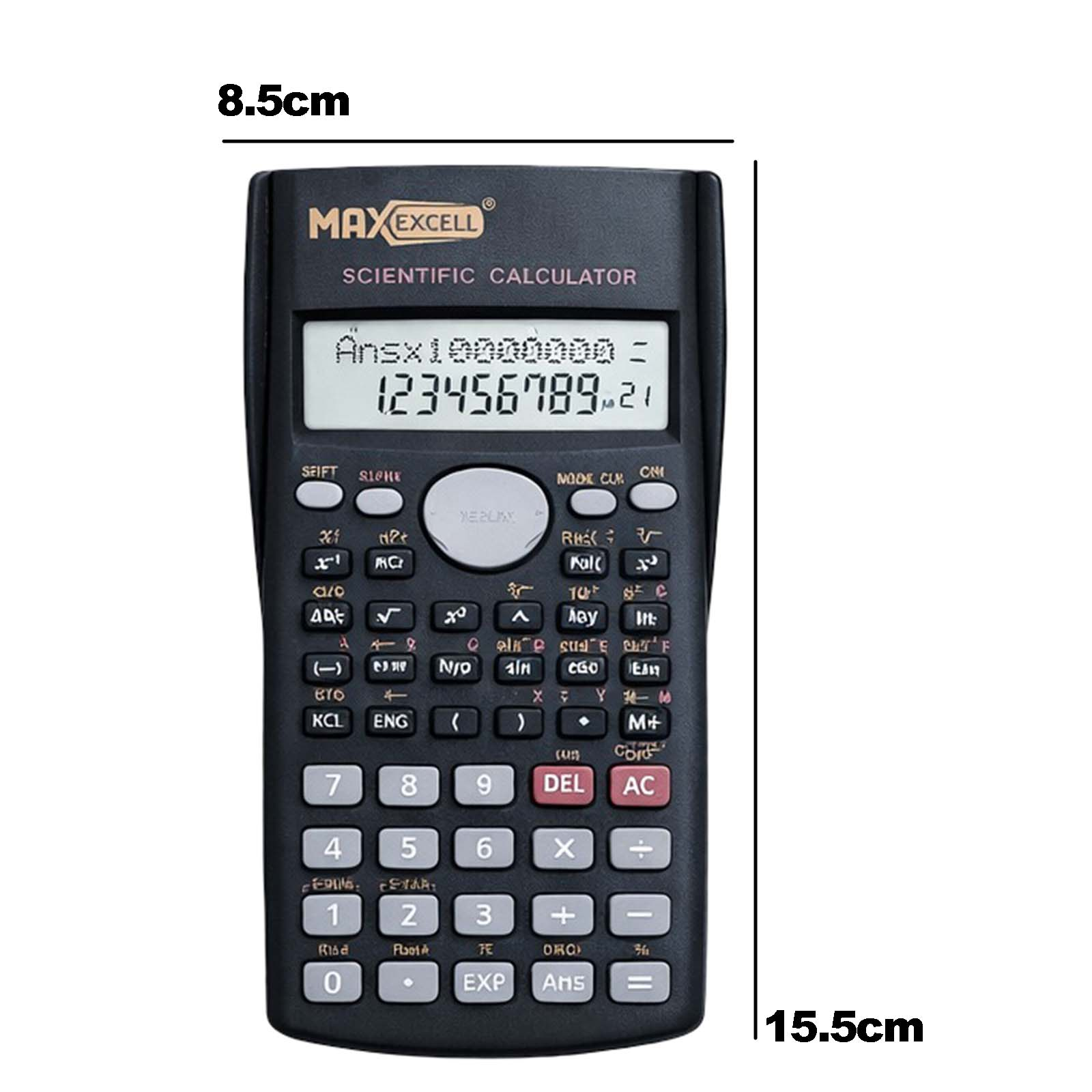 Ein schwarzer wissenschaftlicher Taschenrechner mit einer numerischen Tastatur und einem LCD-Display.