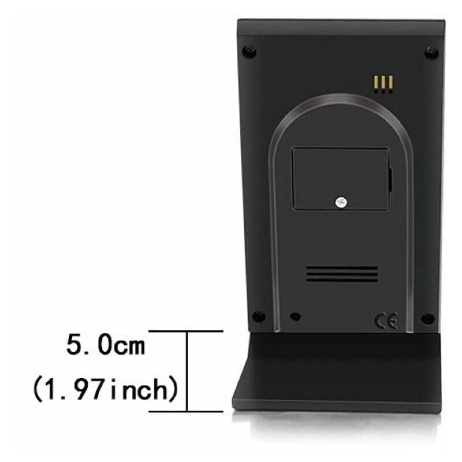 Rückseite eines schwarzen Geräts mit Maßeinheiten, 5,0 cm (1,97 Zoll).