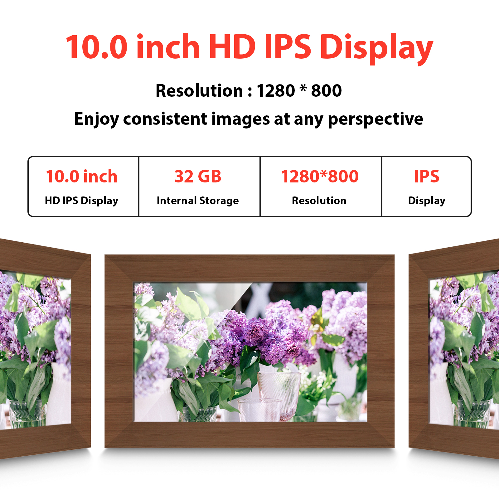 10-Zoll HD IPS Display mit 1280x800 Auflösung und 32 GB Speicher.