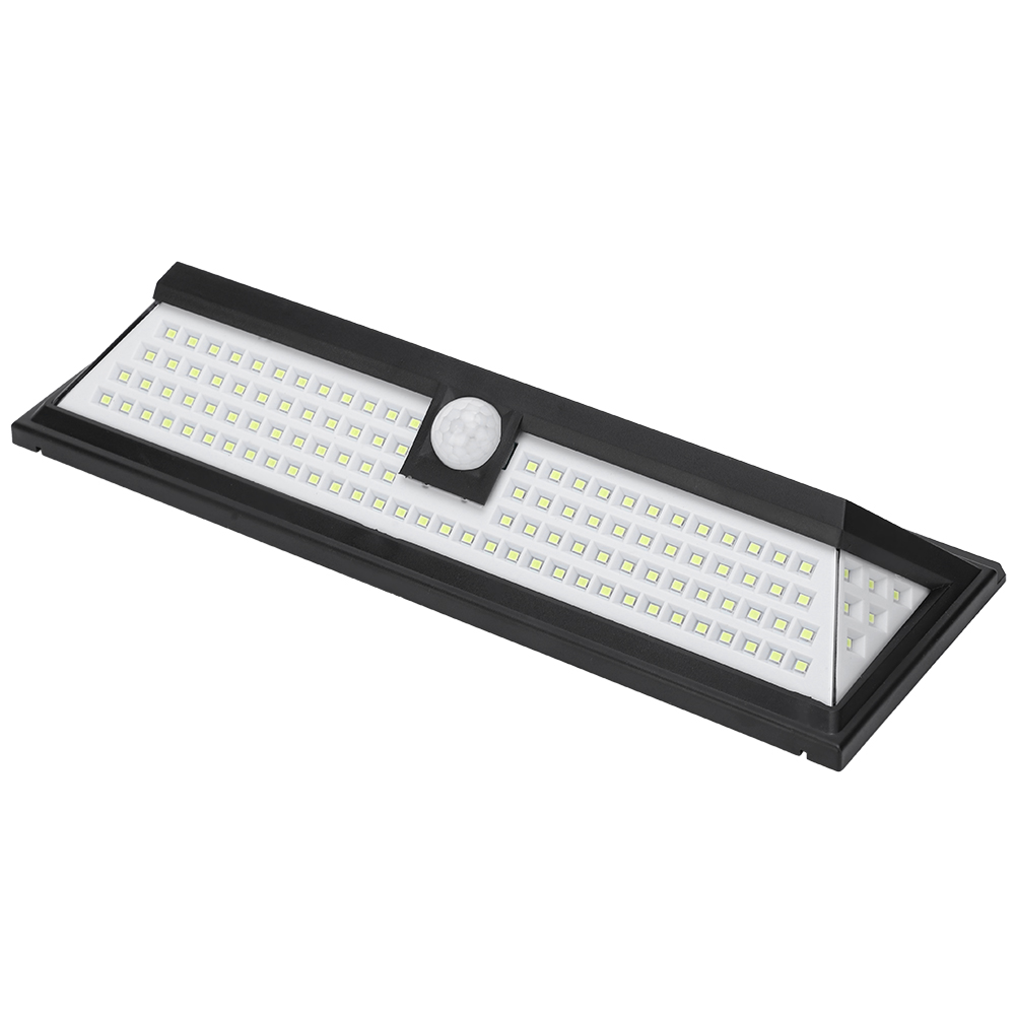 Schwarze LED-Leuchte mit Bewegungssensor und vielen kleinen Lichtern.
