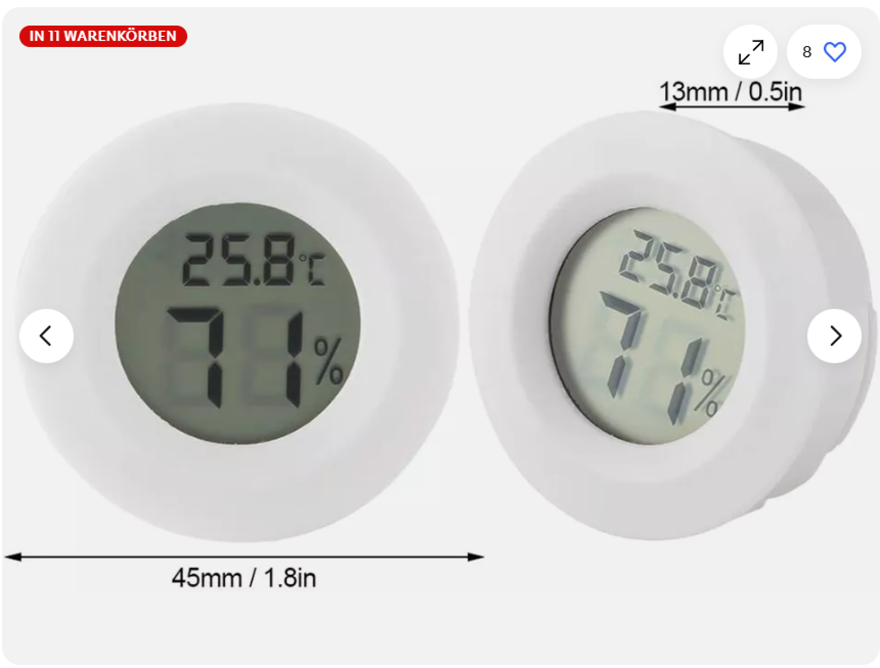 Zwei weiße digitale Thermometer/Hygrometer zeigen 25.8 Grad und 71% Luftfeuchtigkeit.