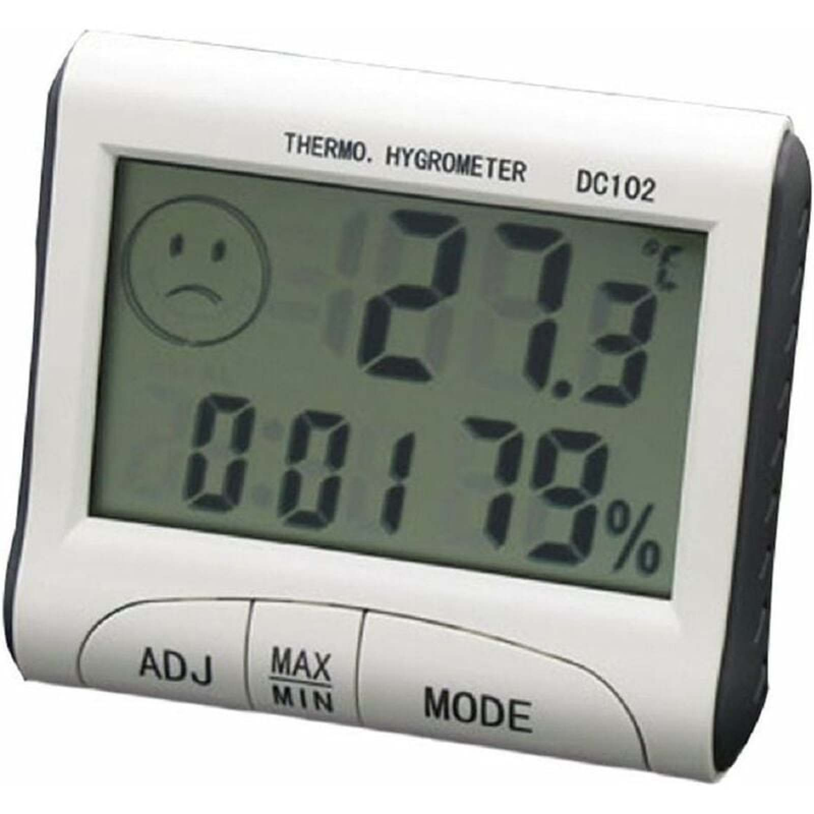 Digitales Thermo-Hygrometer mit LCD-Anzeige, zeigt Temperatur und Luftfeuchtigkeit an.