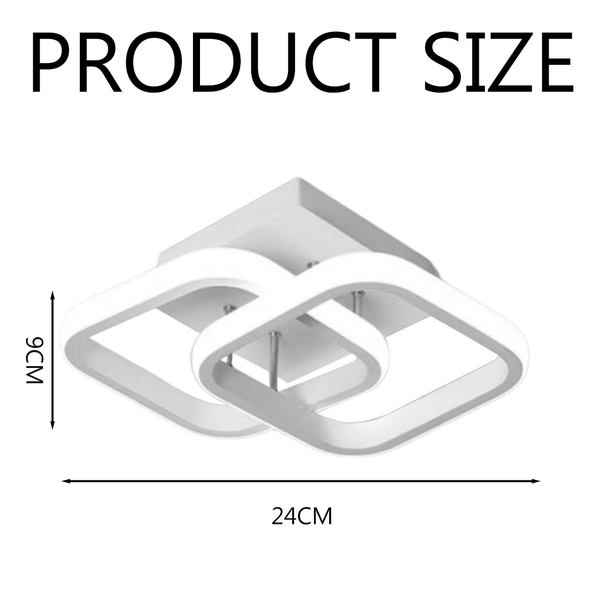 Moderne Deckenleuchte mit zwei verschlungenen Quadraten, 24cm breit, 9cm hoch.