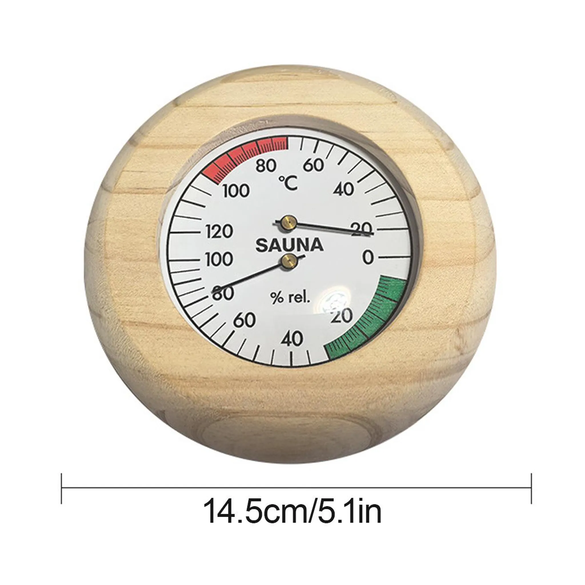 Holzrahmen-Hygrometer zeigt 70°C und 15% Luftfeuchtigkeit an.
