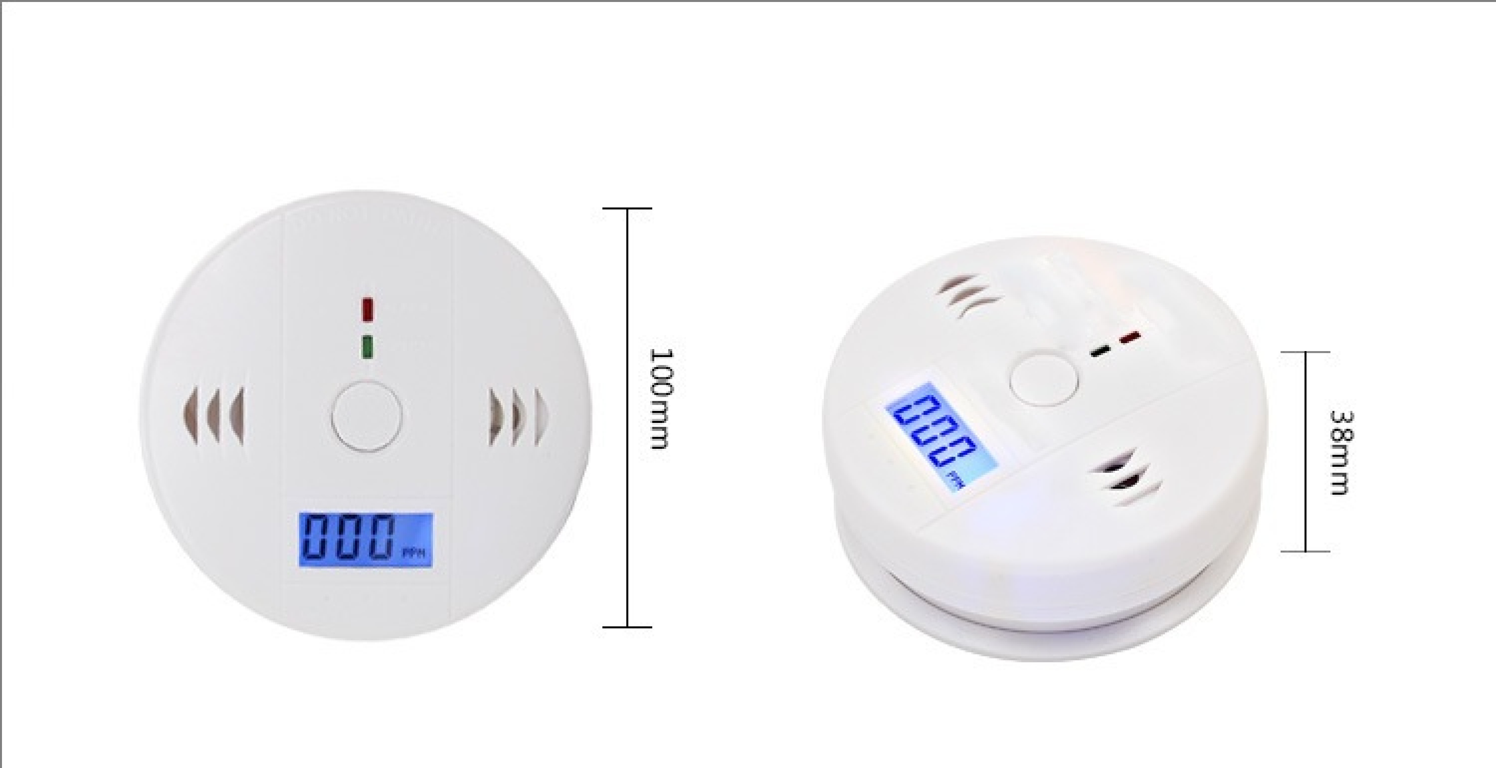 Zwei weiße digitale Detektoren, einer mit 100mm und der andere mit 38mm Höhe.