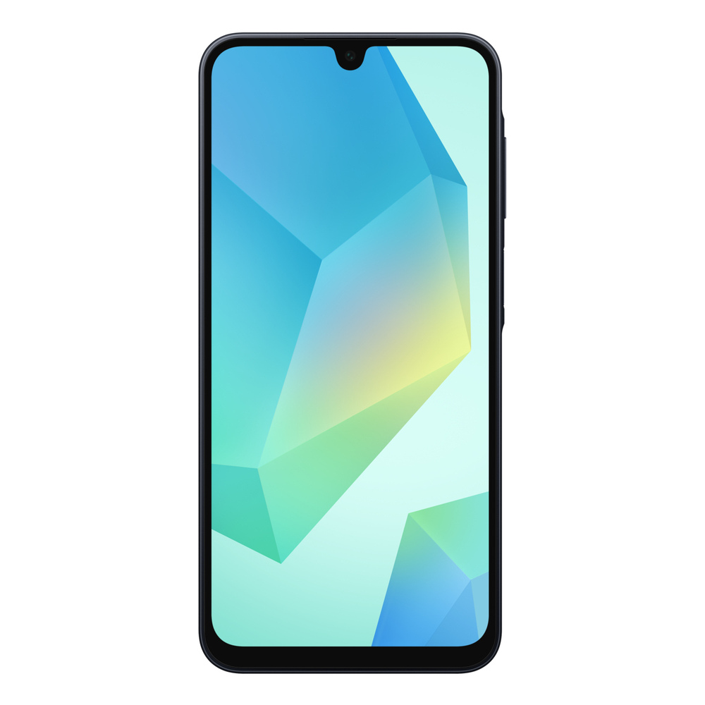 Uno smartphone scuro con uno sfondo astratto e colorato sullo schermo.